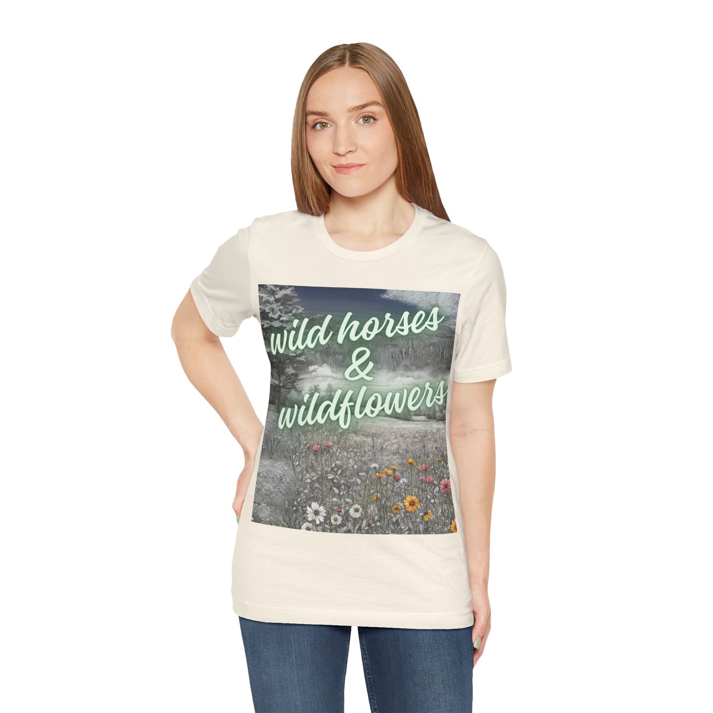Wild Horses & Wildflowers Country Cowgirl Women's Jersey Short Sleeved Tee Size S-2xl