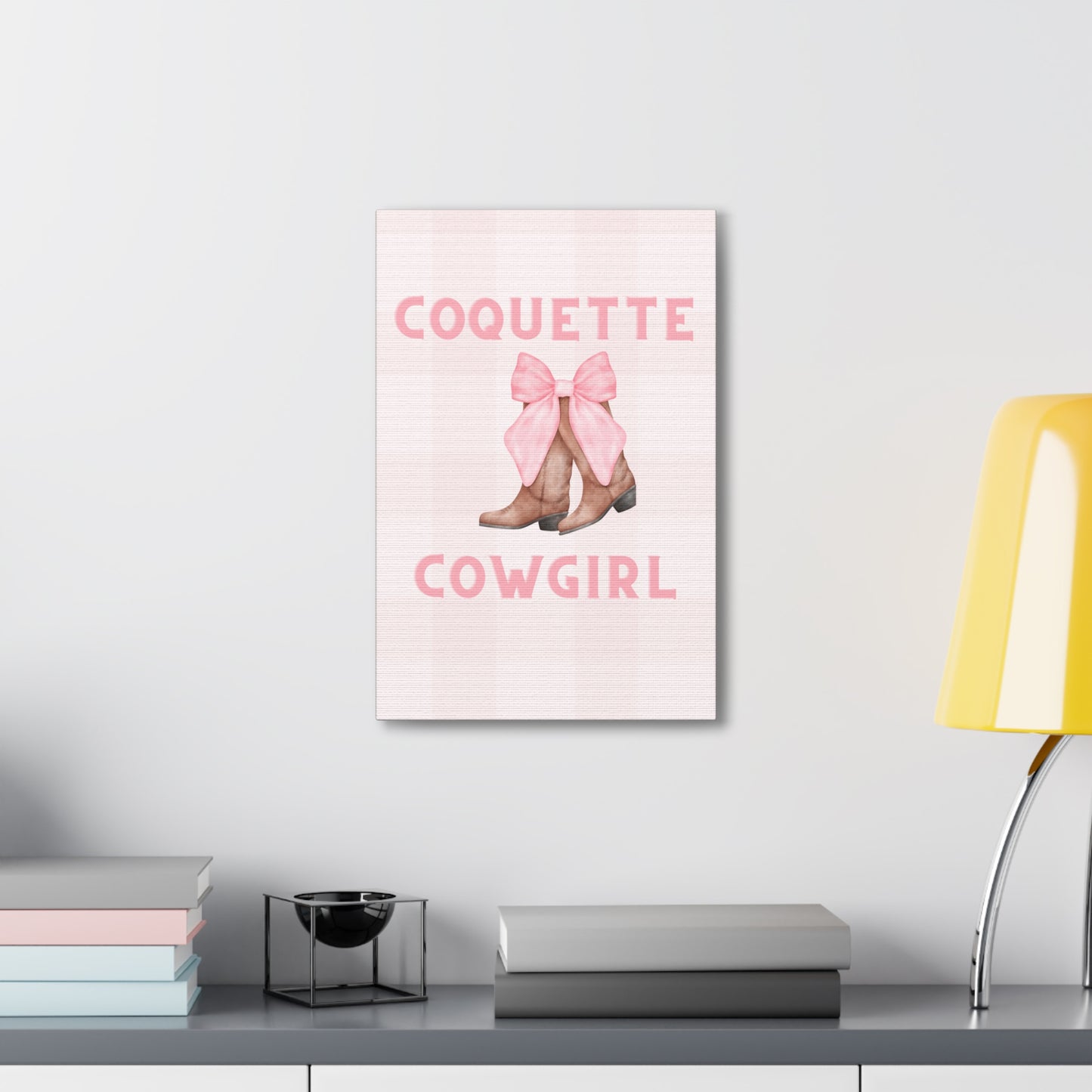 Pink Coquette Cowgirl Bow and Boots Patterned Canvas Wrapped Art Multiple Sizes