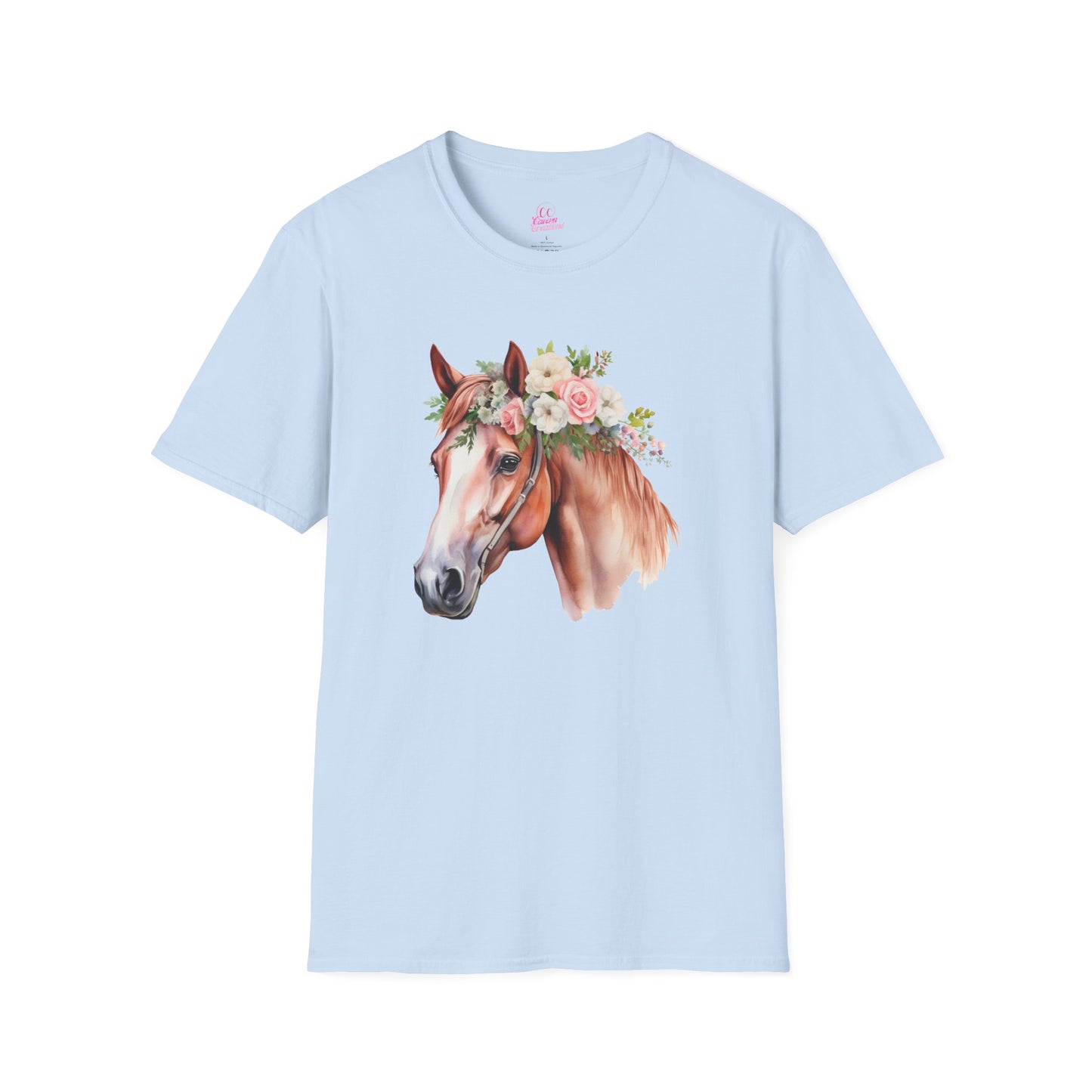 Pink Rose Flower Horse Princess Women's Plus Cotton Short Sleeved Tee Size xl-5xl