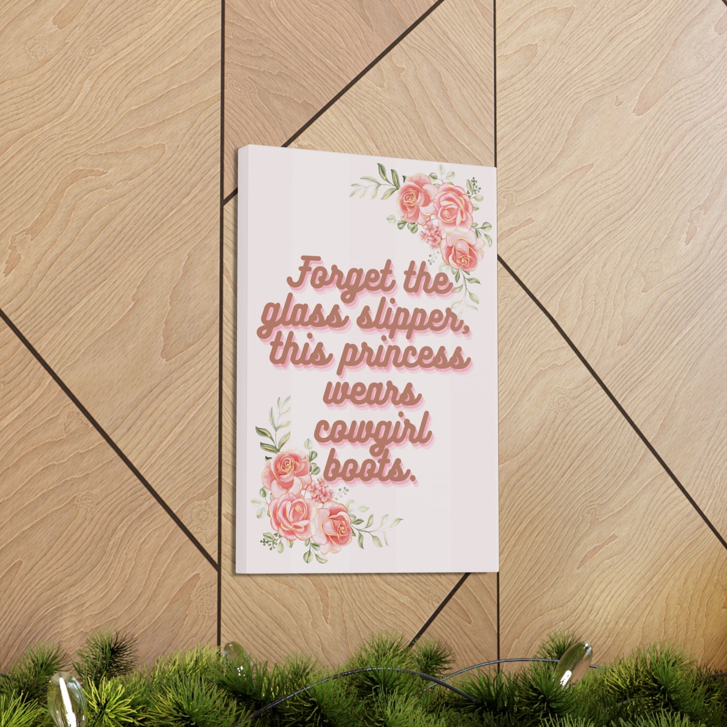 Pink Coquette Cowgirl Princess Glass Slippers Cowgirl Boots Pink Rose Canvas Wrapped Art Multiple Sizes