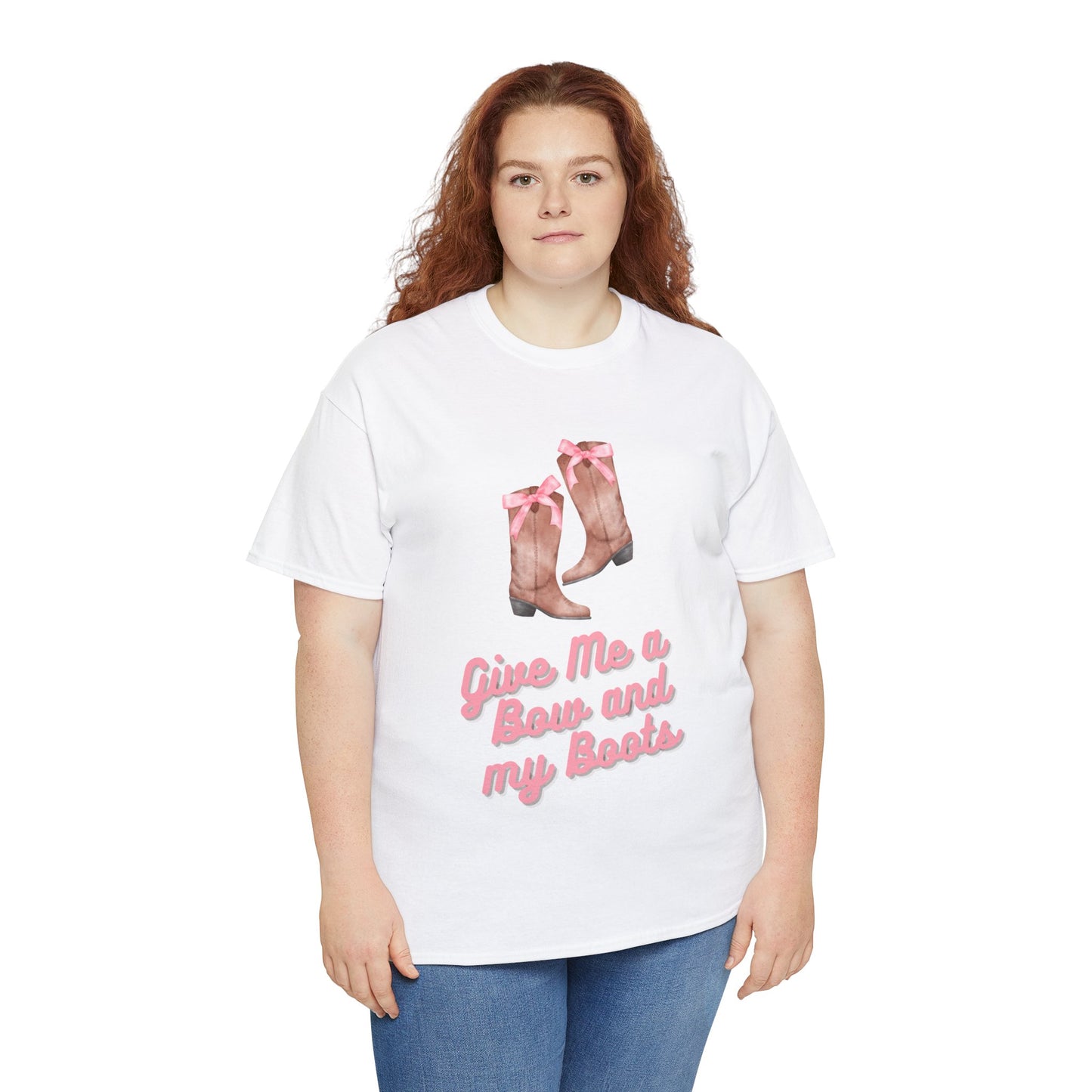 Pink Cowgirl Bow & Boots Women's Plus Short Sleeved Cotton Tee Size xl-5xl