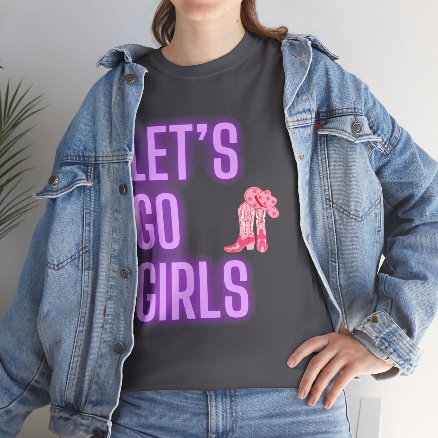 Let's Go Girls Glow Cowgirl Women's Plus Heavy Cotton Tee Size xl-5xl