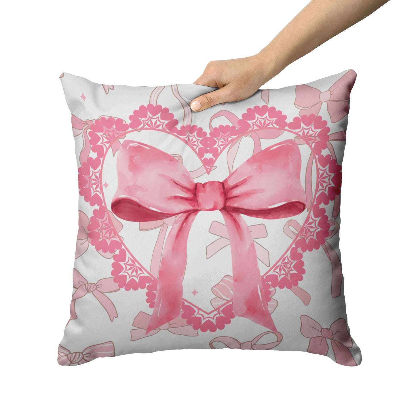 Coquette Large Pink Heart & Bow Pattern Pillow Cover 26" Square