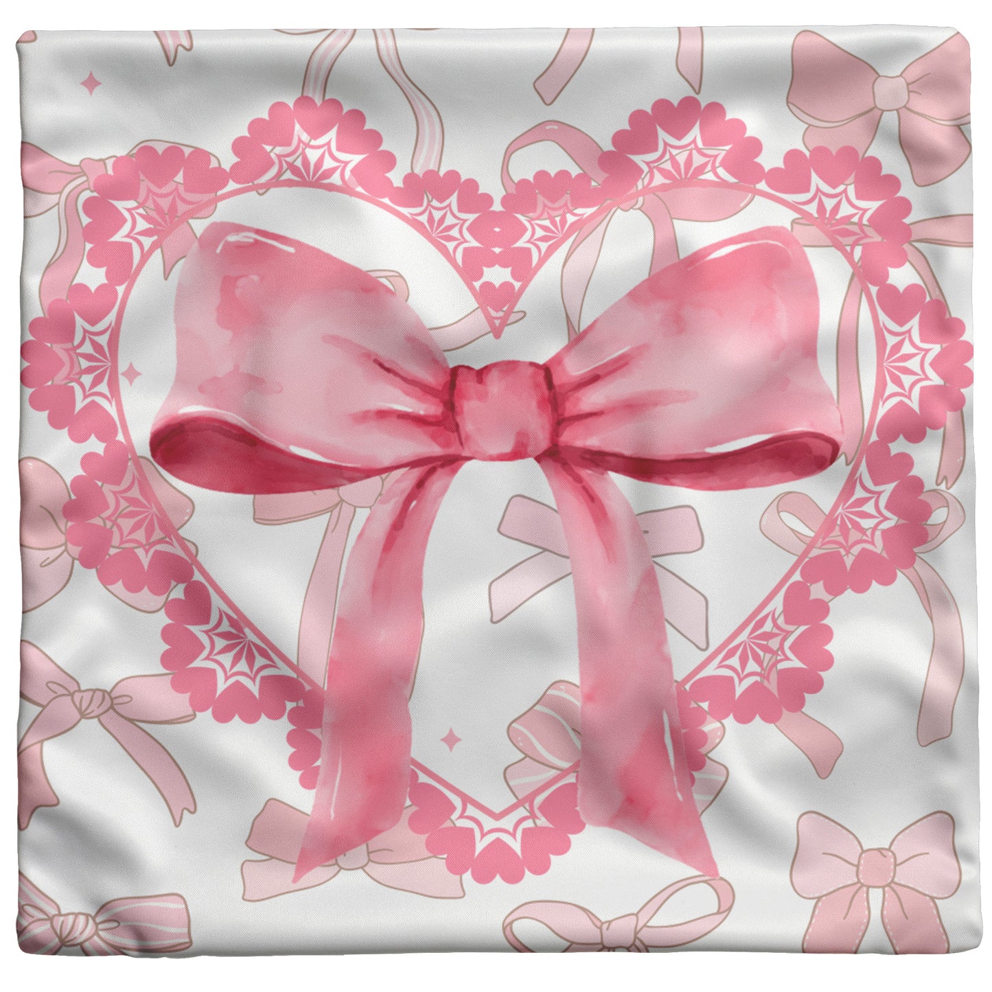 Coquette Large Pink Heart & Bow Pattern Pillow Cover 26" Square