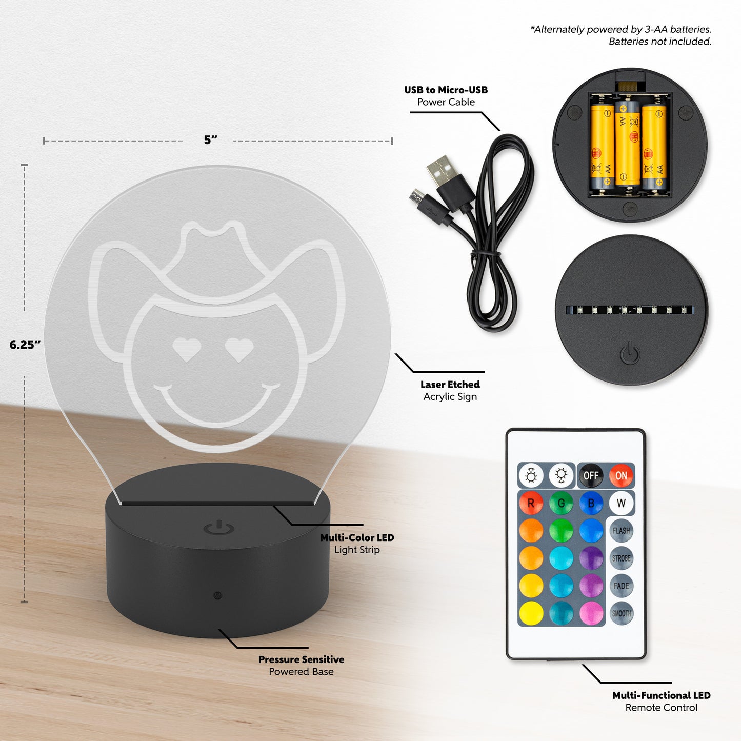 Smiley Cowgirl Love Acrylic LED Light