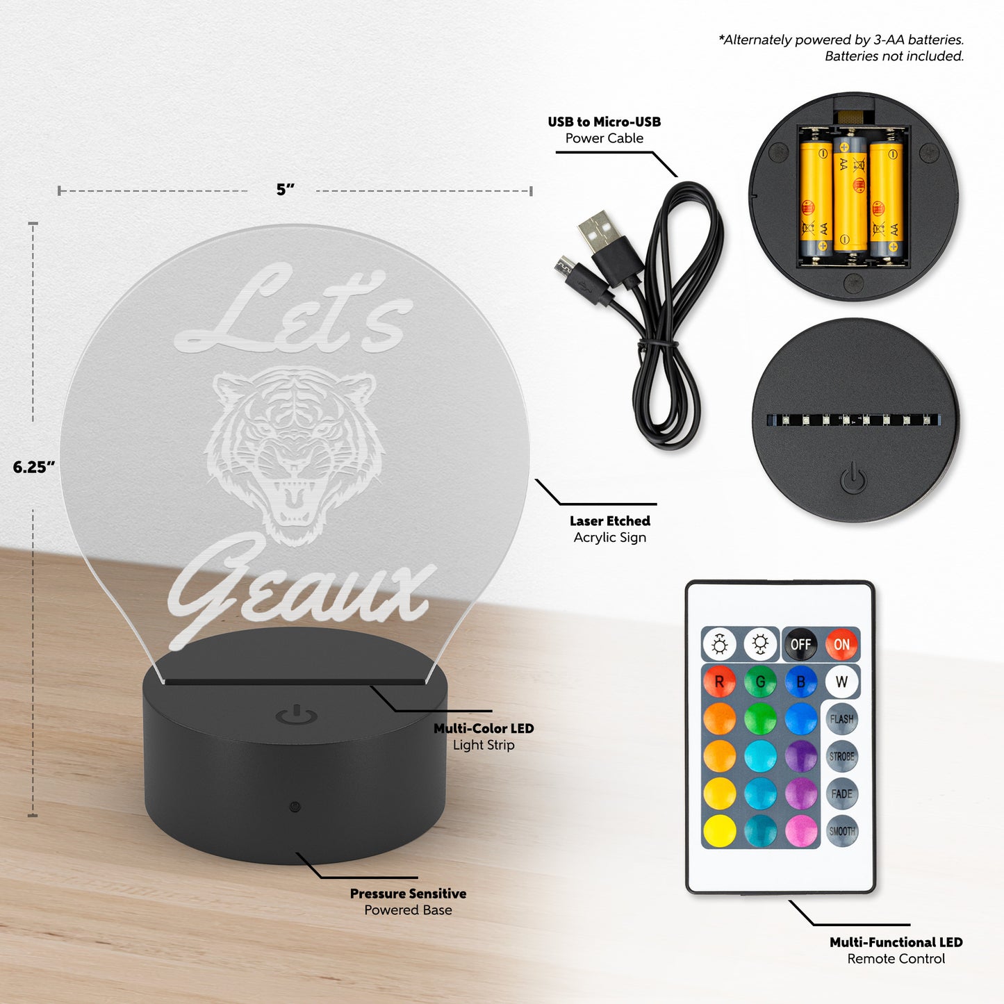 Let's Go Tigers University Acrylic LED Table Light