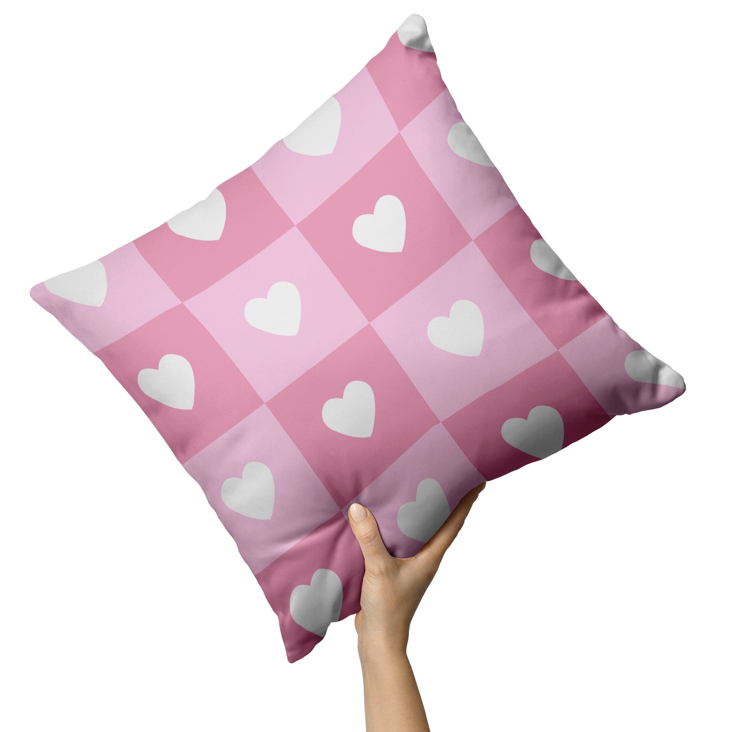Pink Heart Square Pattern Pillow Cover 26"