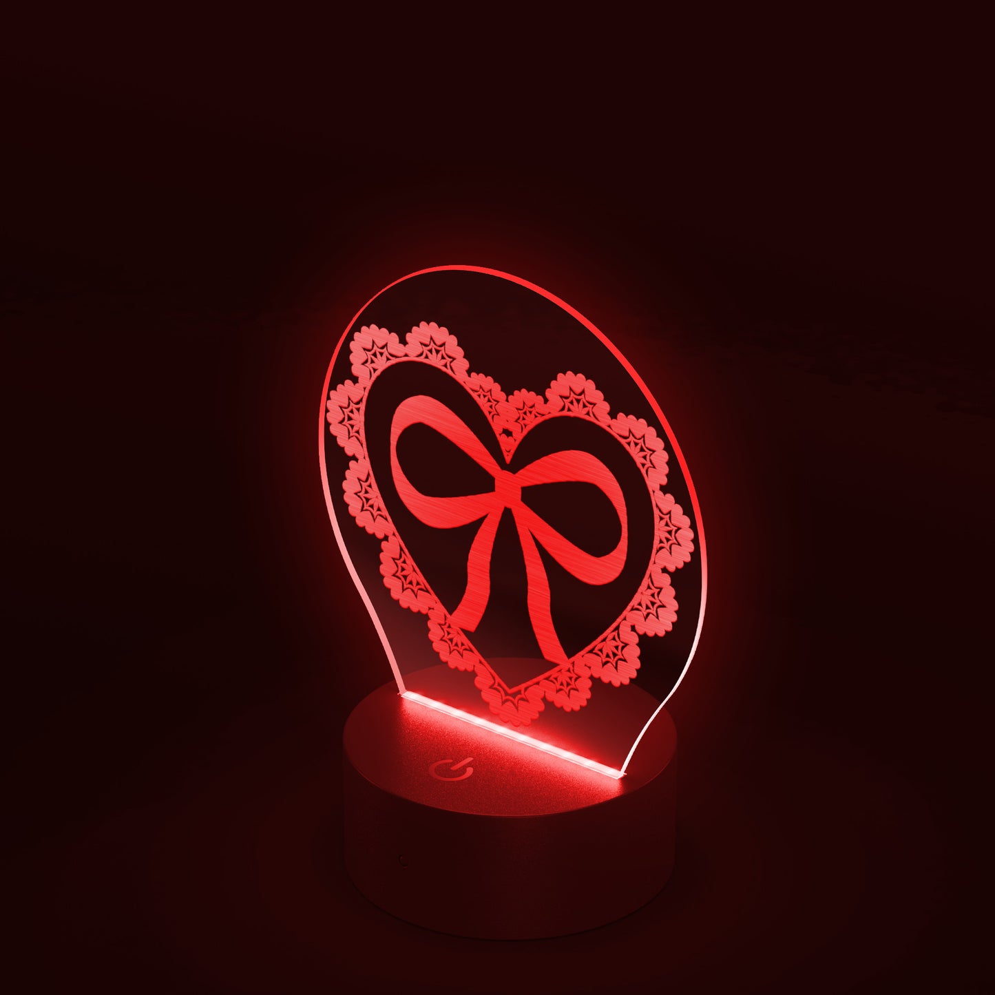 So Coquette Lace & Bow Heart Acrylic LED Light with black base