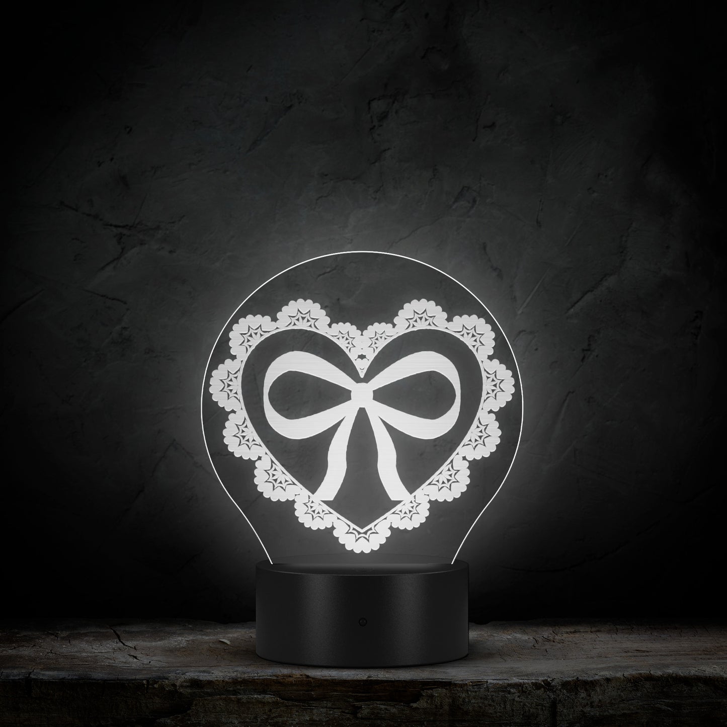 So Coquette Lace & Bow Heart Acrylic LED Light with black base