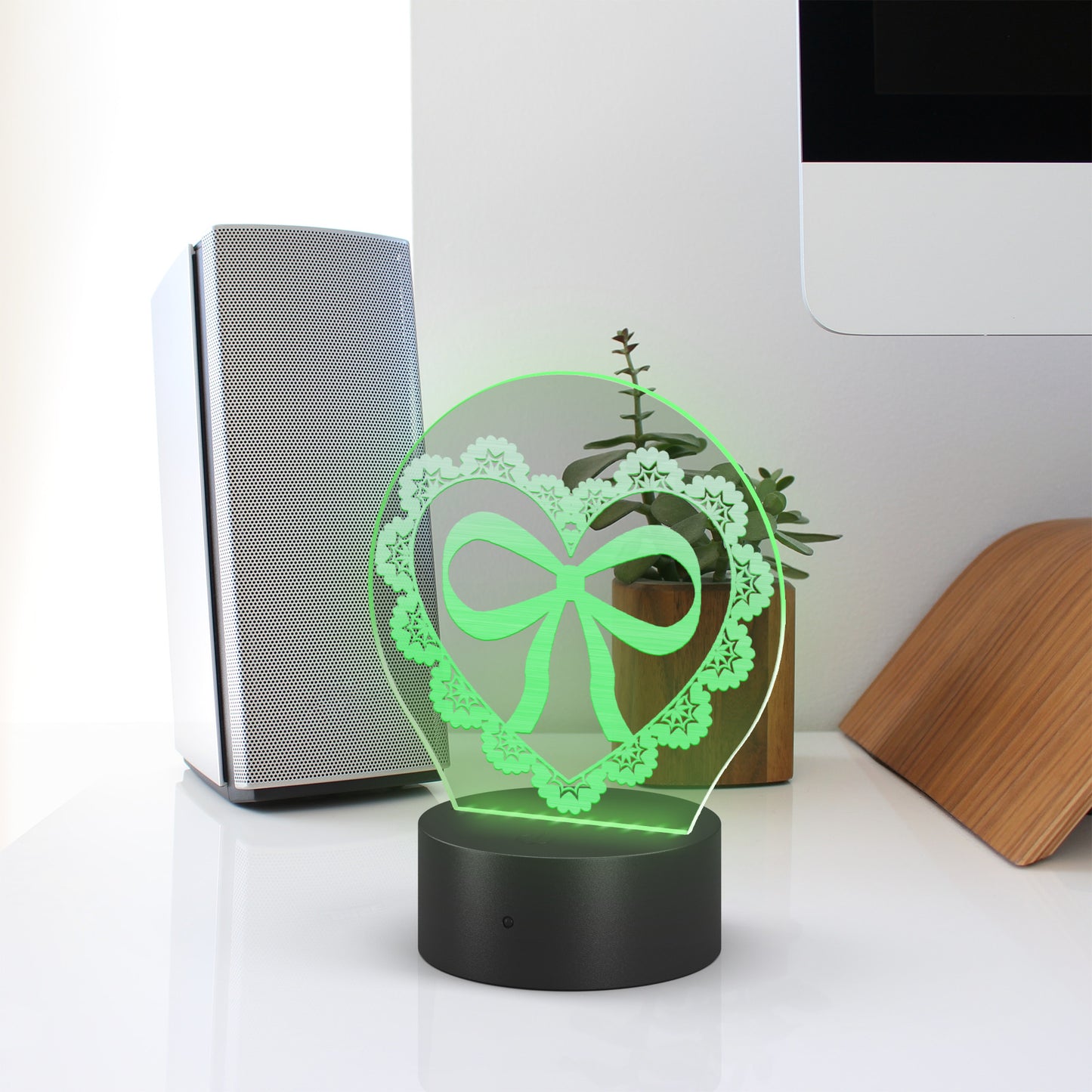 So Coquette Lace & Bow Heart Acrylic LED Light with black base