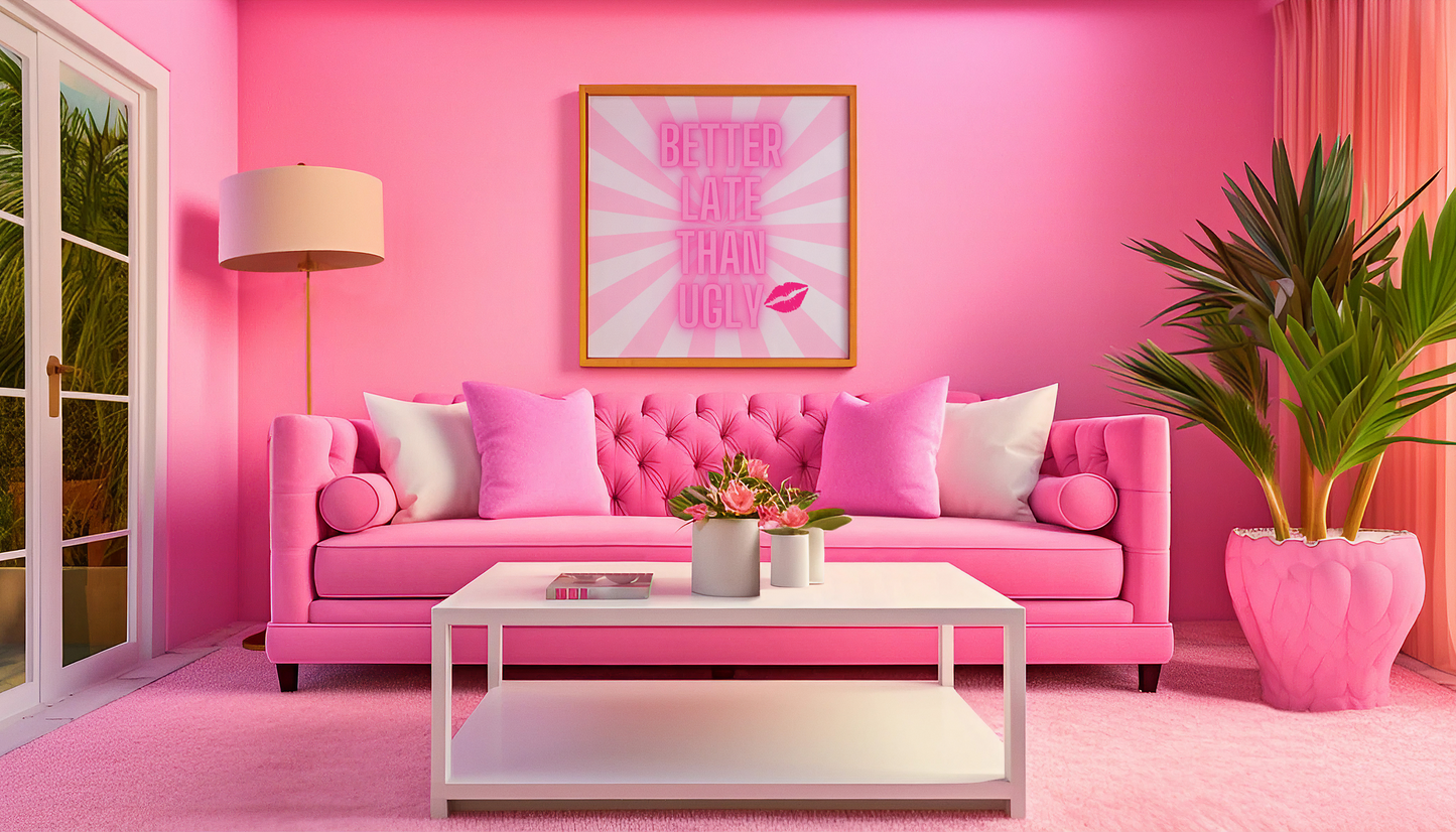 Glow Pink Better Late Than Ugly Wrapped Canvas Art Multiple Sizes