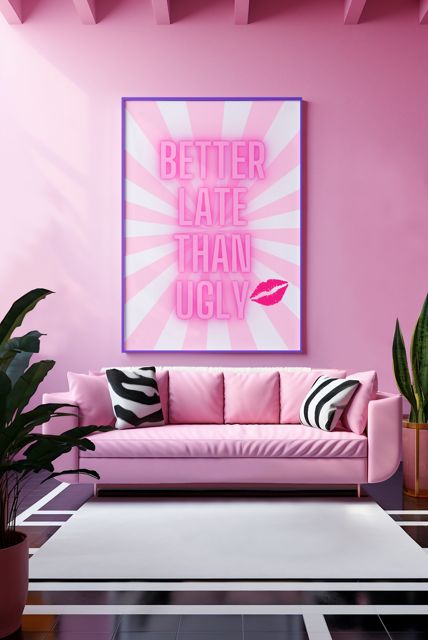 Glow Pink Better Late Than Ugly Wrapped Canvas Art Multiple Sizes