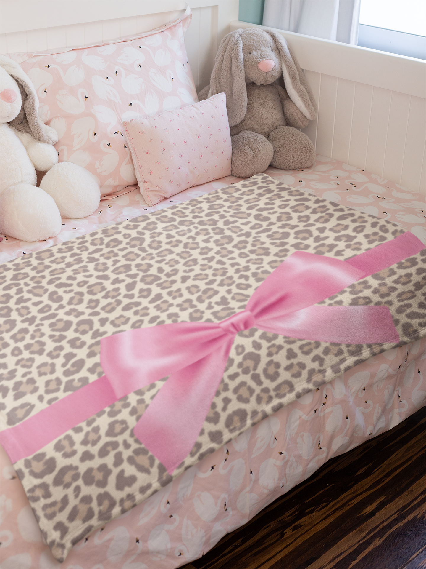 Leopard Coquette Pink Bow & Ribbon Microfiber Soft Blanket Multiple Sizes