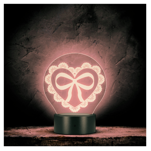 So Coquette Lace & Bow Heart Acrylic LED Light with black base