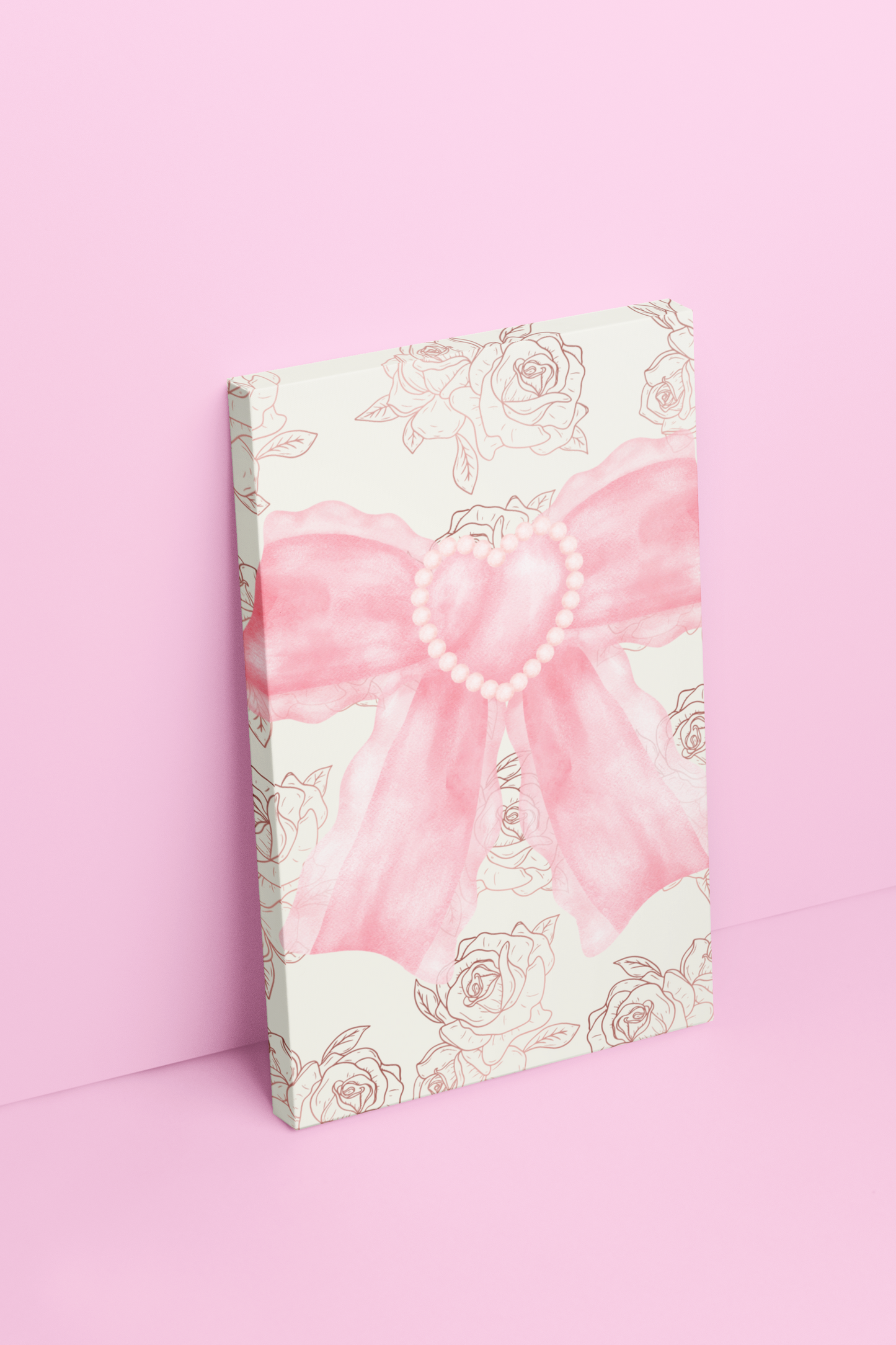 Pink & White Coquette Heart Bow Roses Wrapped Gallery Canvas Art - Multiple Sizes