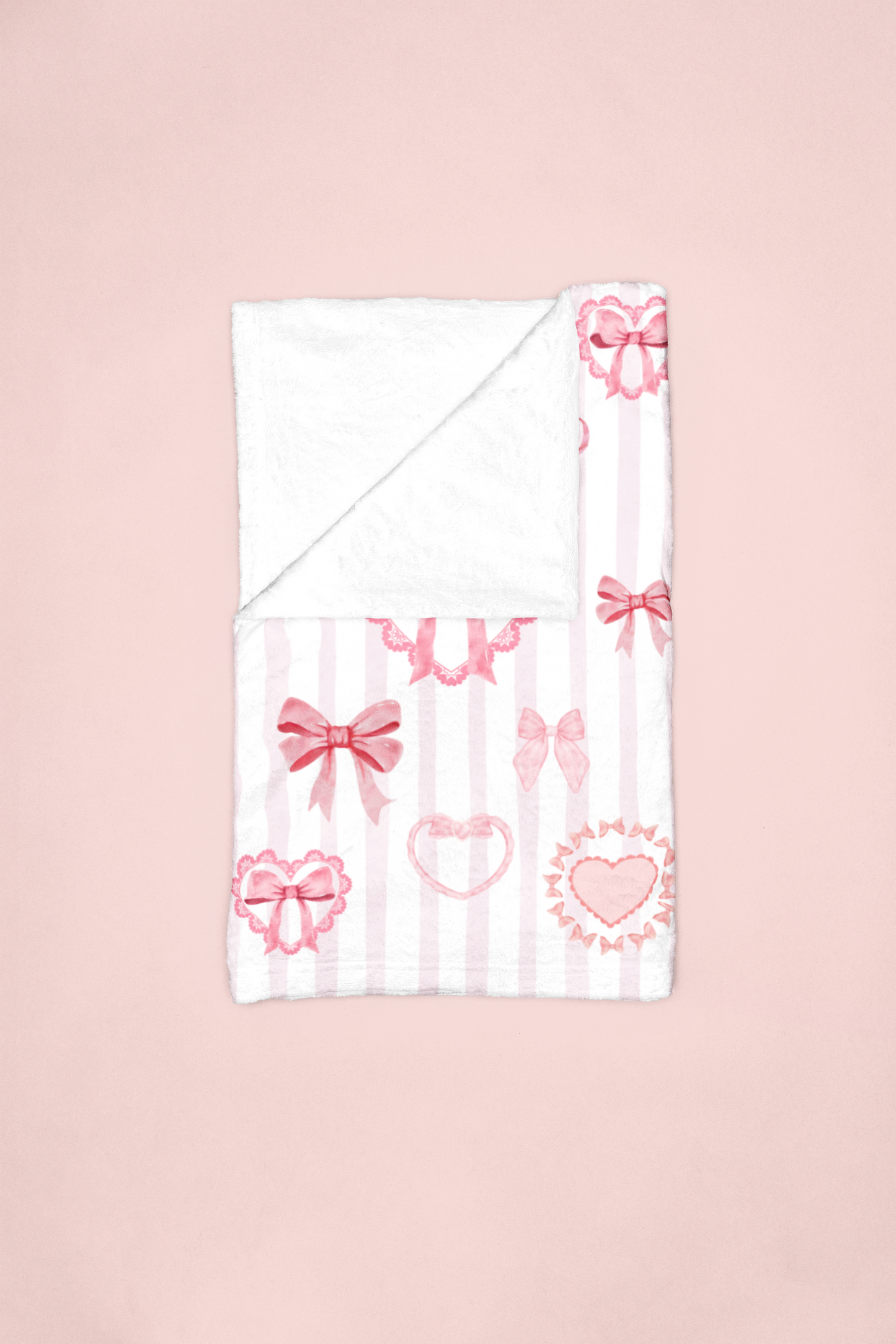 Love Coquette Pink & White Bow Hearts Microfiber Cozy Soft Blanket Multiple Sizes
