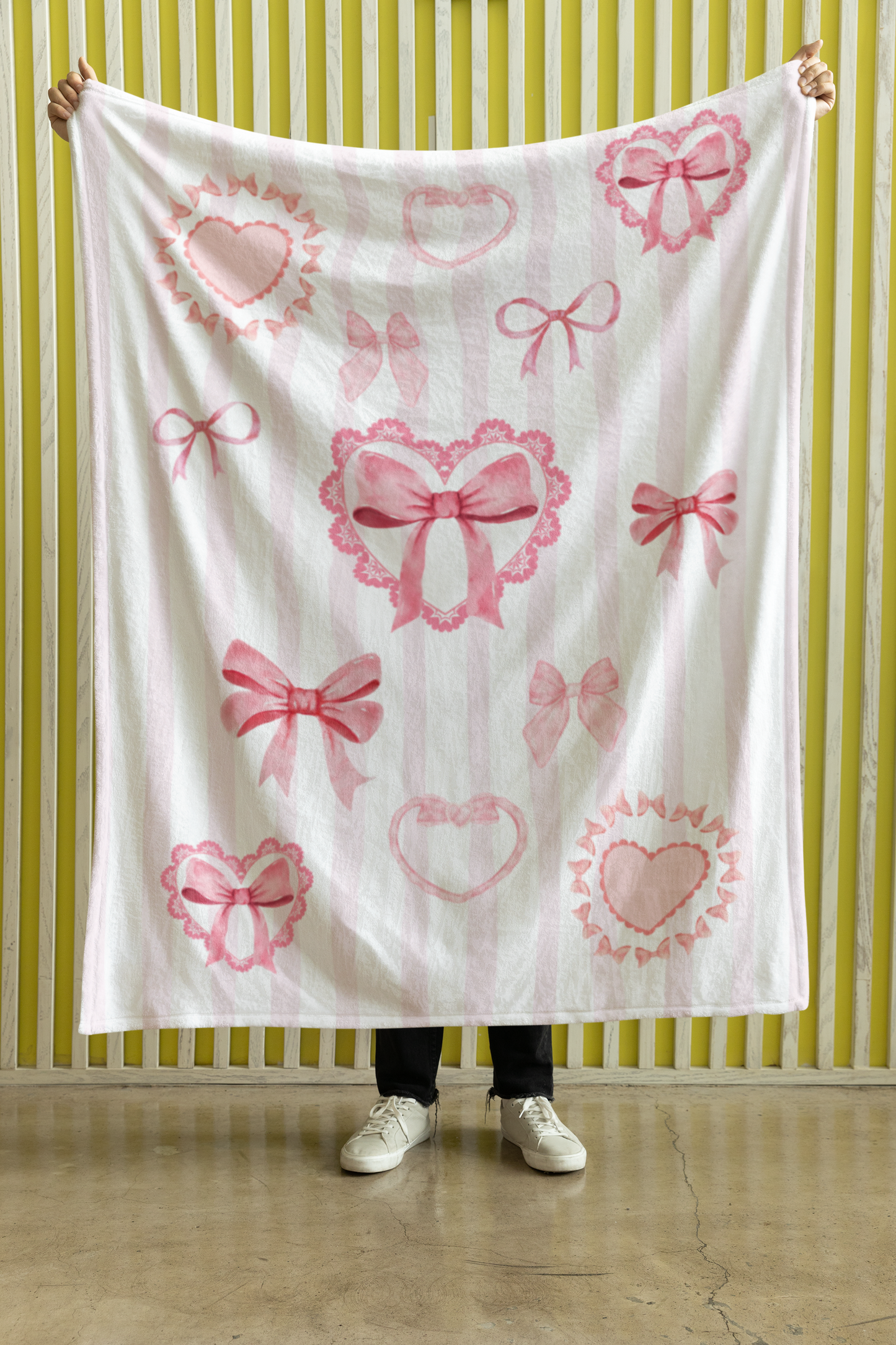 Love Coquette Pink & White Bow Hearts Microfiber Cozy Soft Blanket Multiple Sizes