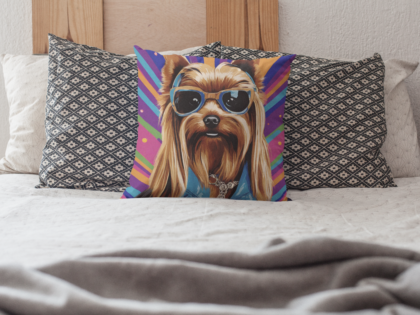 60's 70's Hippie Yorkie Colorful Double Sided Square Pillow Multiple Sizes