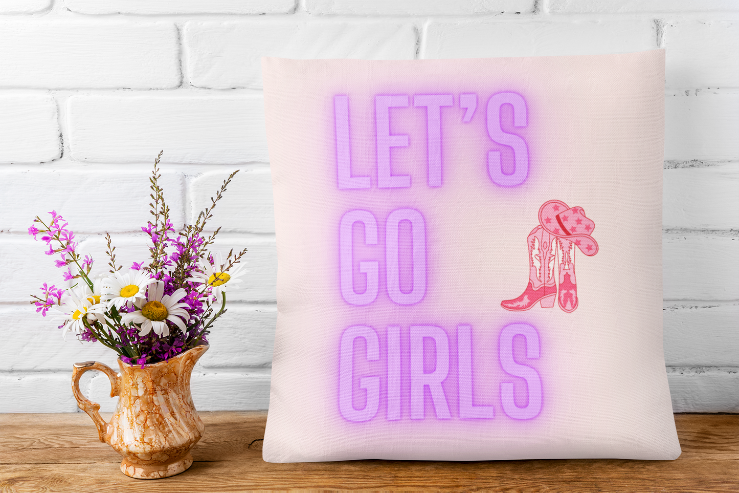 Let's Go Girls Pink Purple Cowgirl Square Pillow Multiple Sizes