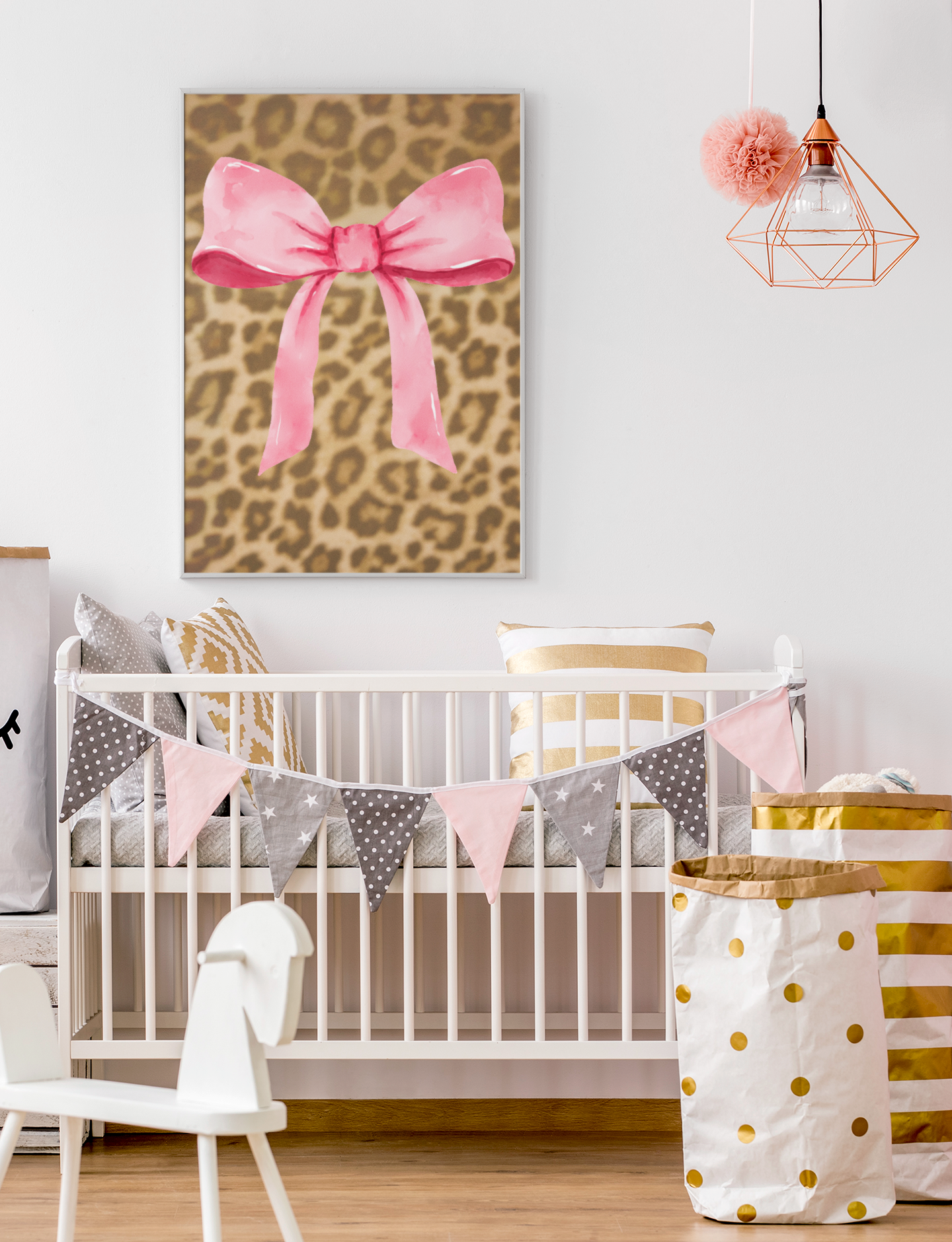 Leopard and Pink Coquette Bow Canvas Wrapped Art Multiple Sizes