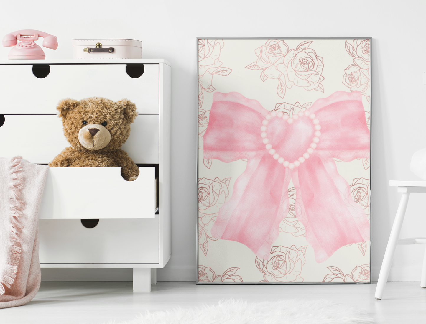 Pink & White Coquette Heart Bow Roses Wrapped Gallery Canvas Art - Multiple Sizes