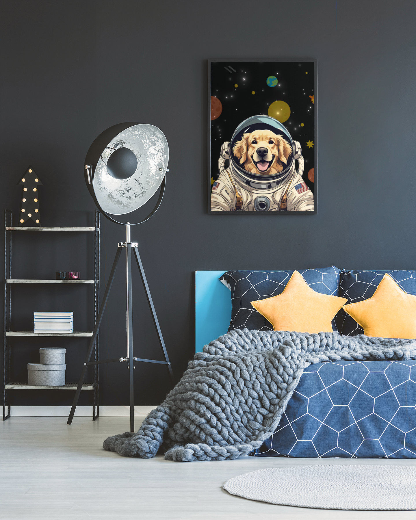 Golden Retriever Astronaut Puppy Dog in Space Canvas Wrapped Art Multiple Sizes