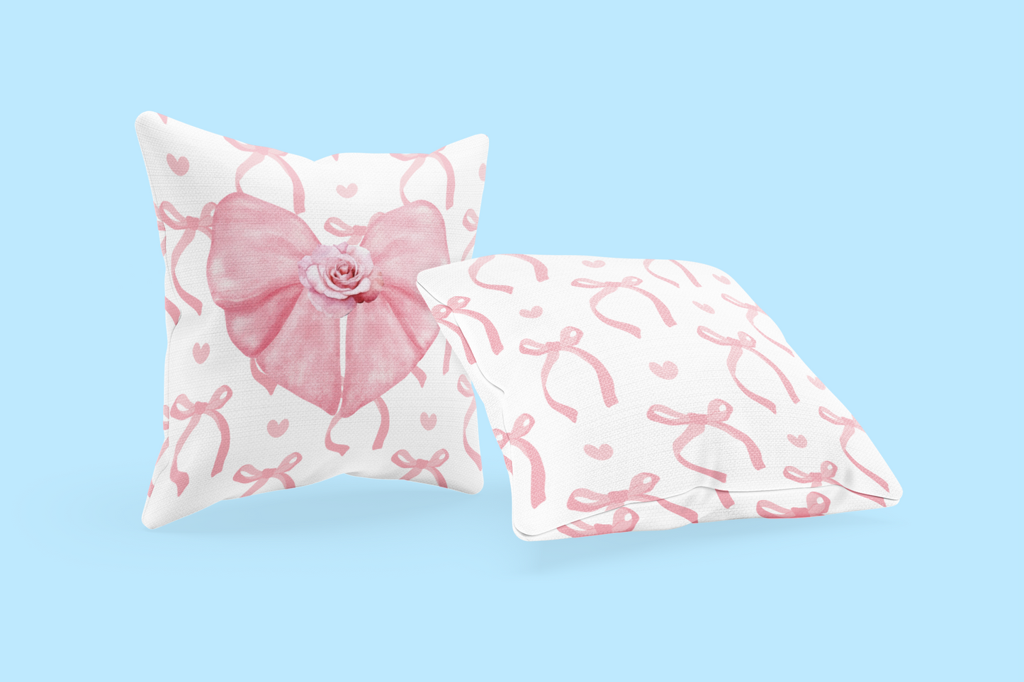 Pink & White Coquette Bow with Rose Square Double-Sided Pillow - Multiple Sizes