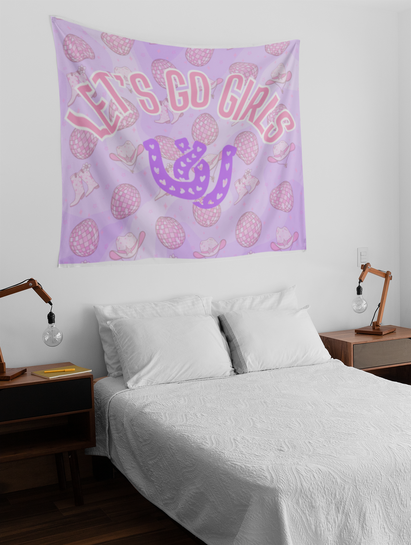 Let's Go Girls Disco Pink & Purple Cowgirl Indoor Wall Tapestry Multiple Sizes