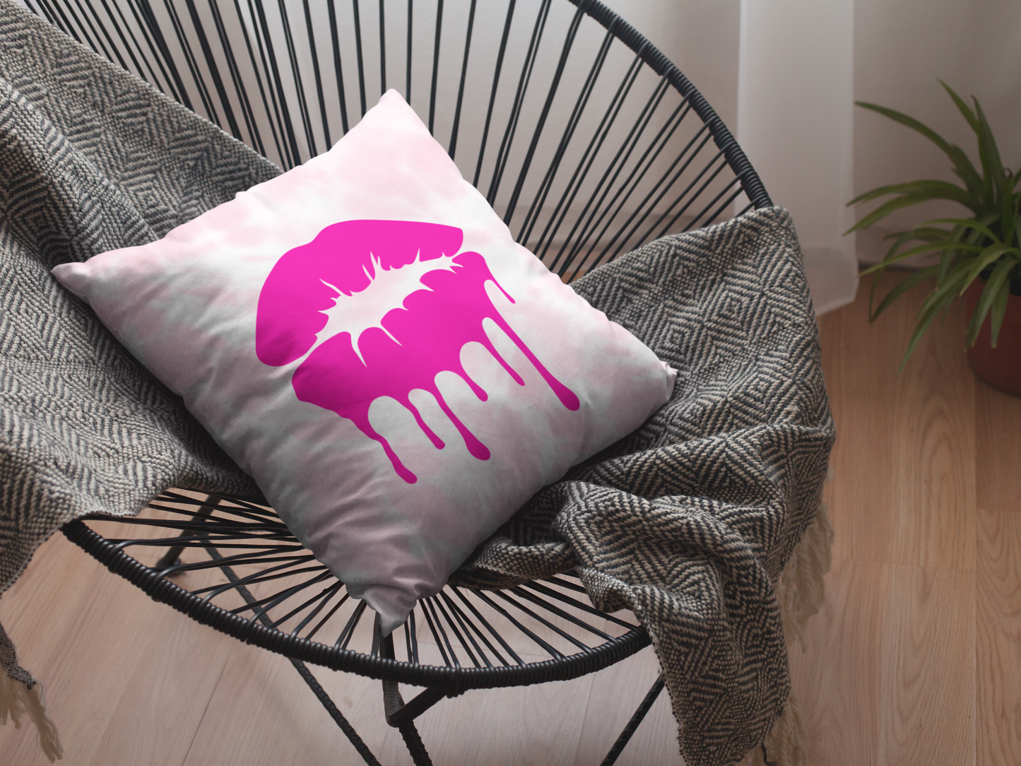 Glow Pink Kiss & Love Tie Dye Square Pillow Multiple Sizes