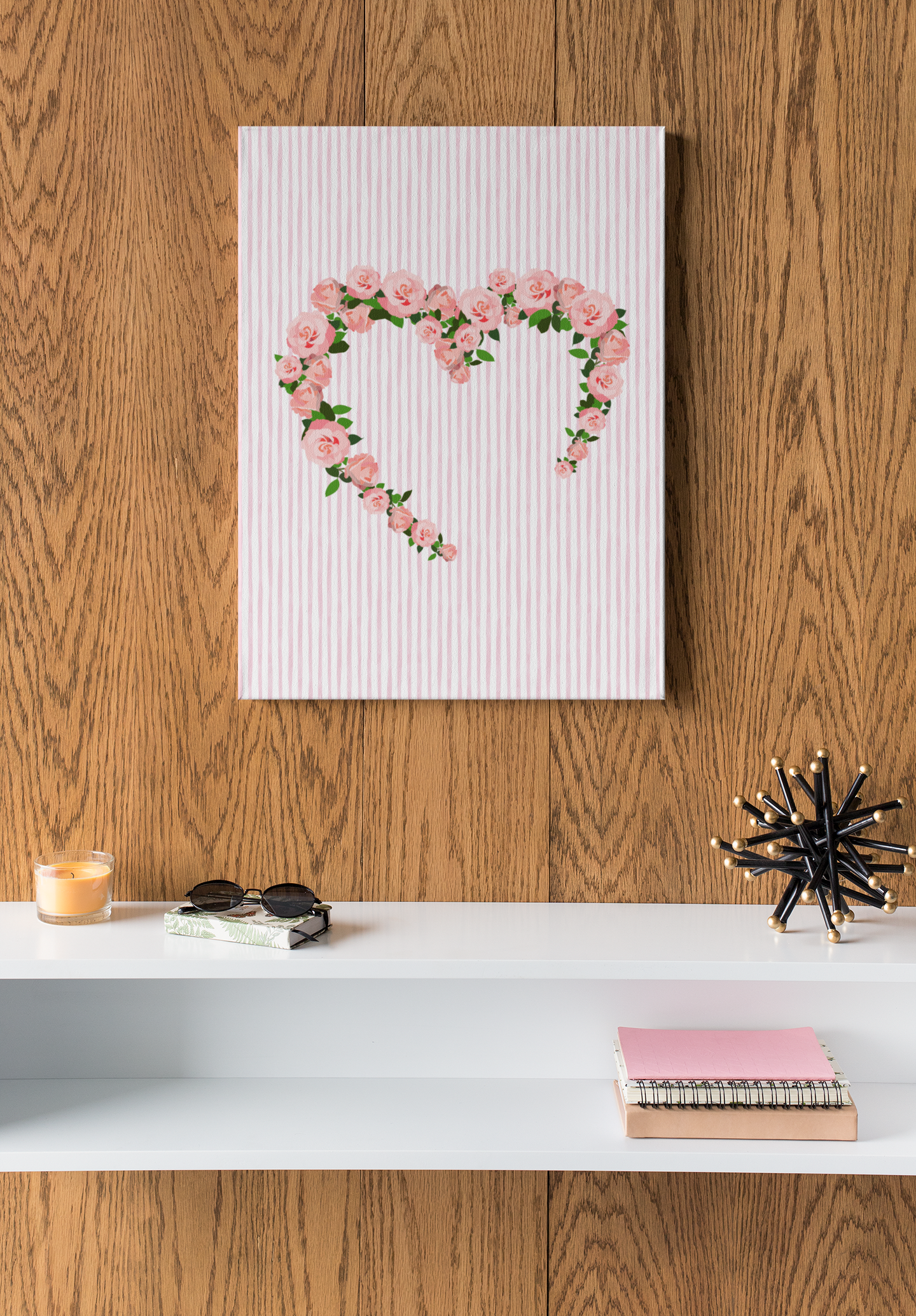 Pink & White Coquette Rose Heart Wrapped Gallery Canvas Art - Multiple Sizes