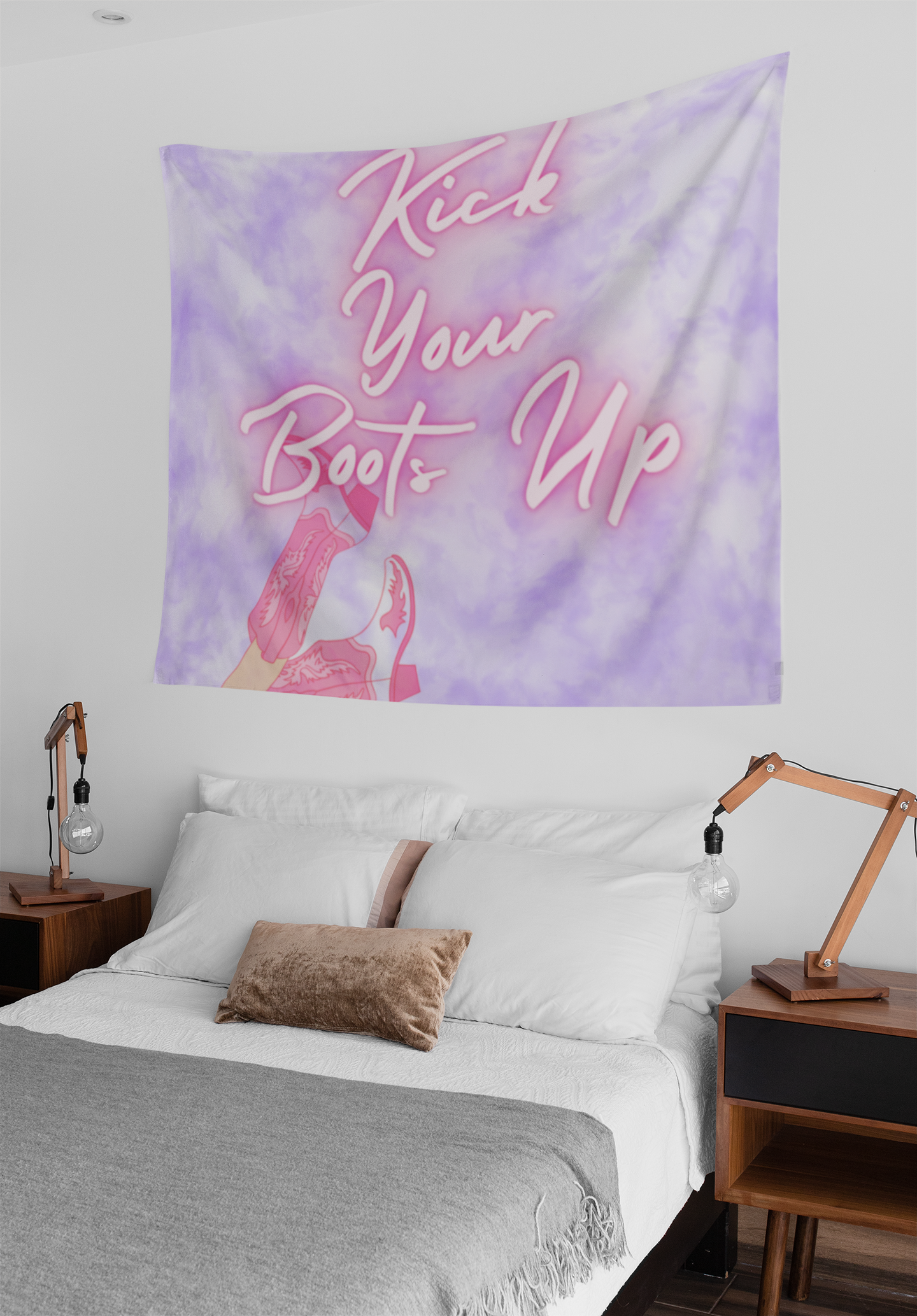 Kick Your Boots Up Purple Cowgirl Indoor Wall Tapestry Multiple Sizes