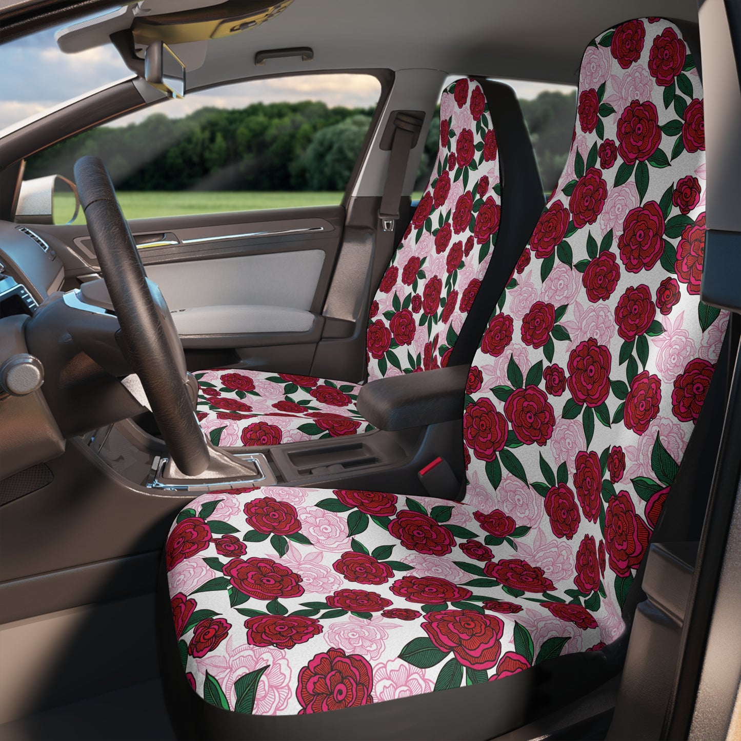 Pink & Red Rose Patterned Car Seat Covers