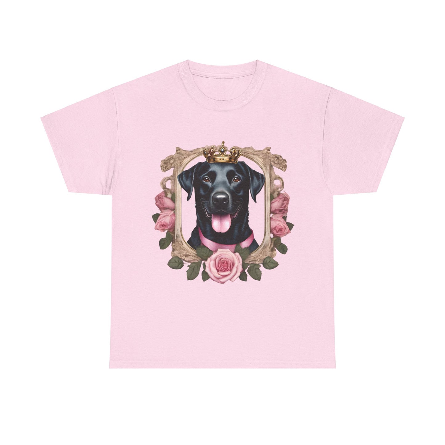 Coquette Pink Rose Smiling Black Labrador Prince Princess Puppy Dog Women's Plus Cotton Tee Size xl-5xl