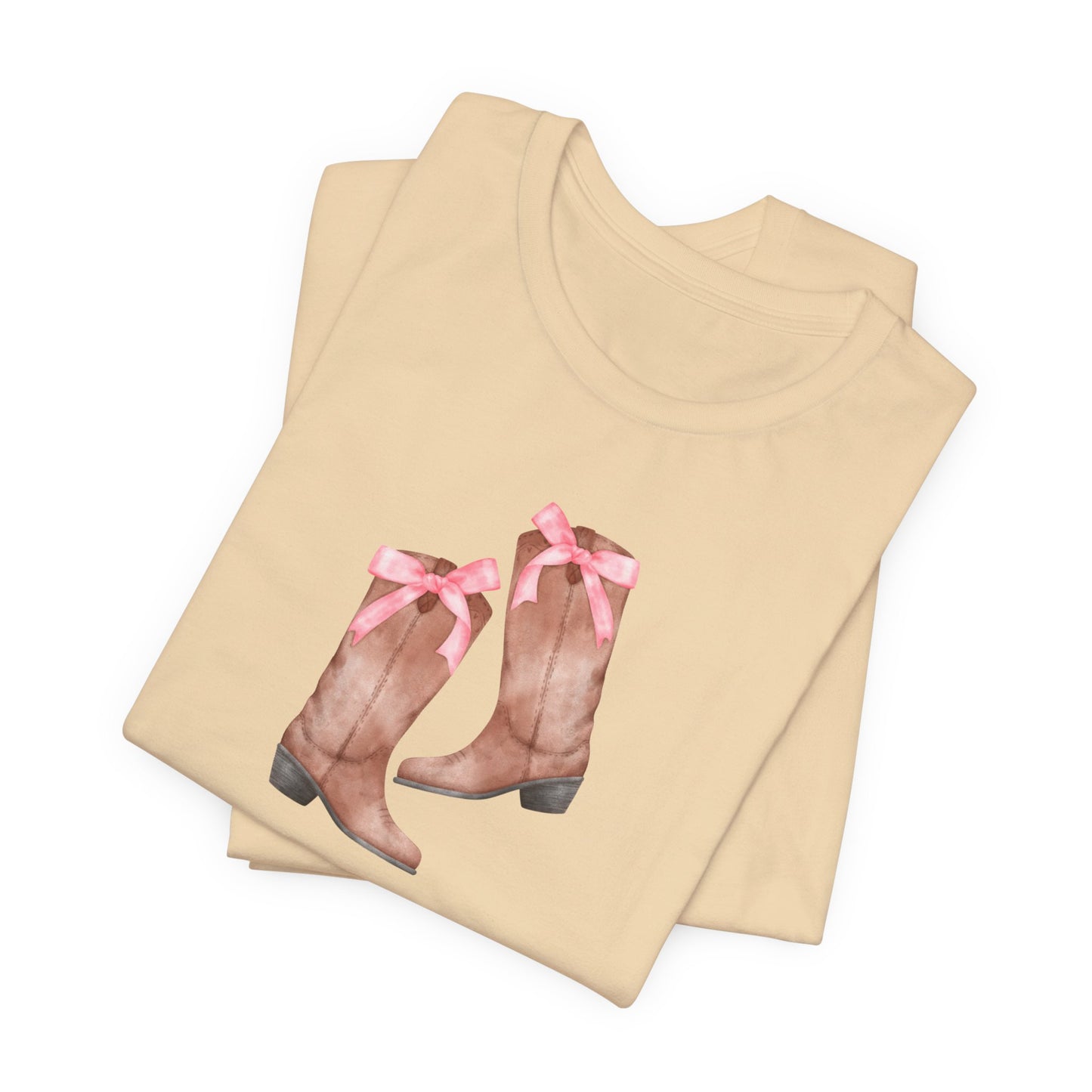 Pink Cowgirl Bow & Boots Women's Jersey Short Sleeved Tee Size S-2xl
