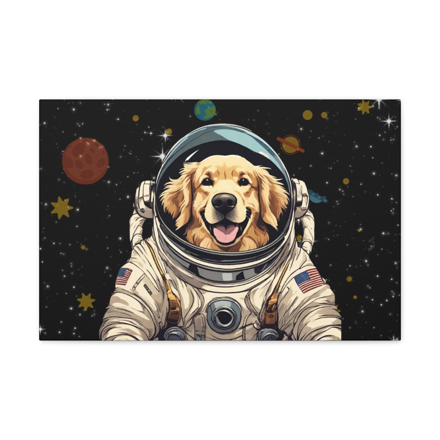 Golden Retriever Astronaut Puppy Dog in Space Canvas Wrapped Art Multiple Sizes