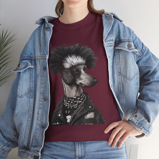 Black & White Punk Rock Poodle Puppy Dog Women's Plus Cotton Tee Size xl-5xl