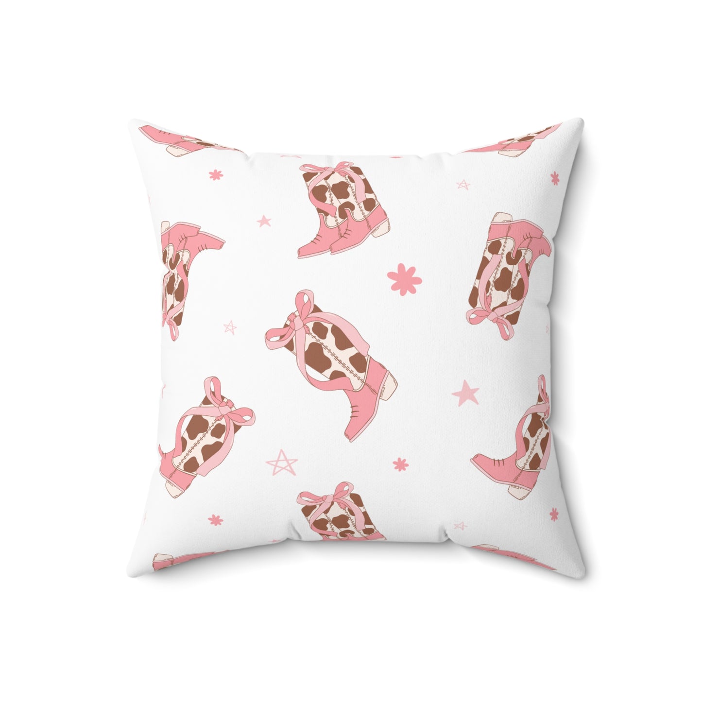 Pink Coquette Cowgirl Boots & Bows Patterned Square Pillow Multiple Sizes