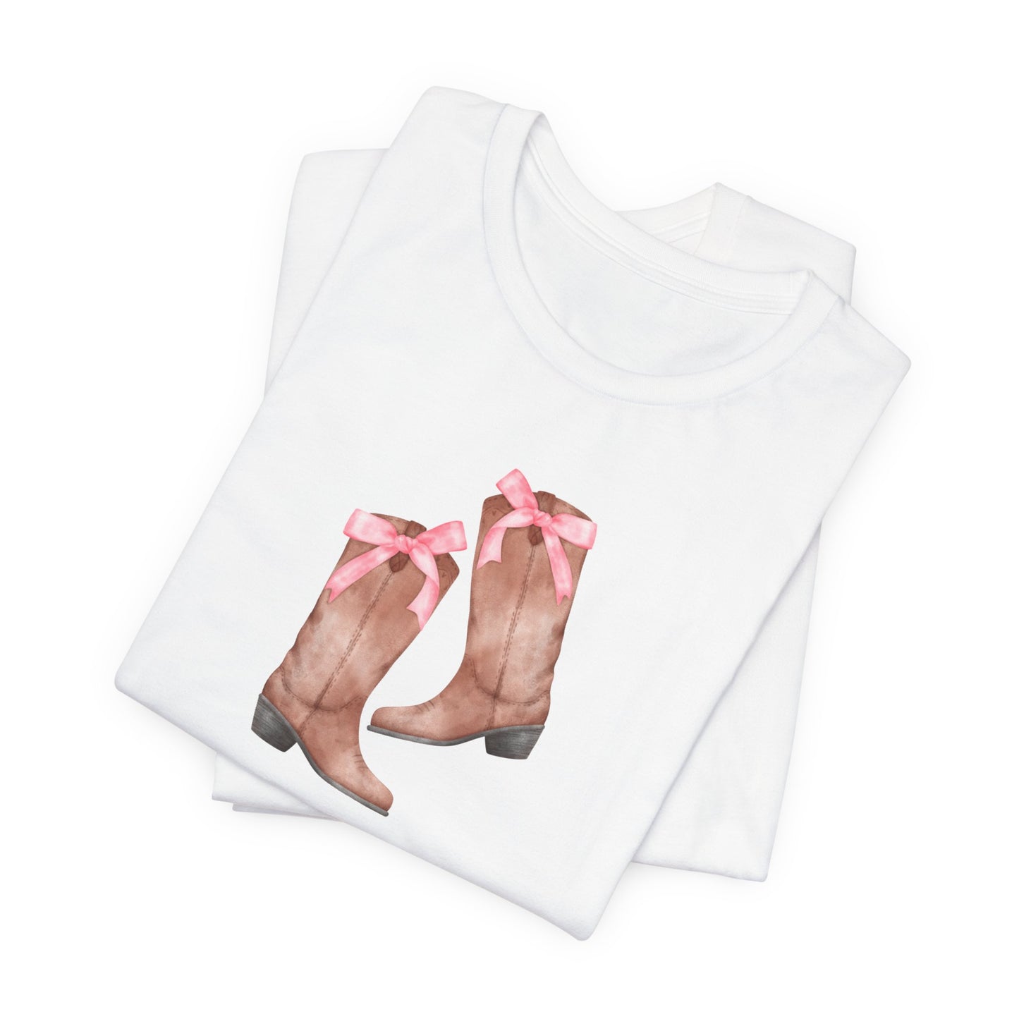 Pink Cowgirl Bow & Boots Women's Jersey Short Sleeved Tee Size S-2xl