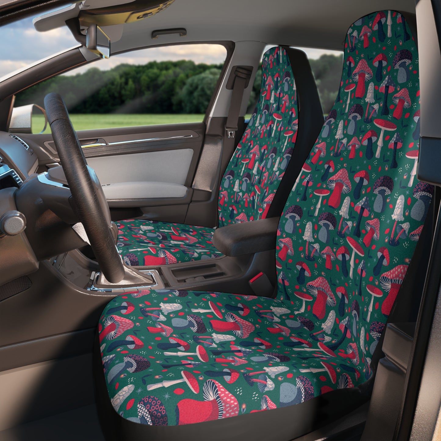 60's Teal & Pink Colorful Mushrooms Car Seat Covers