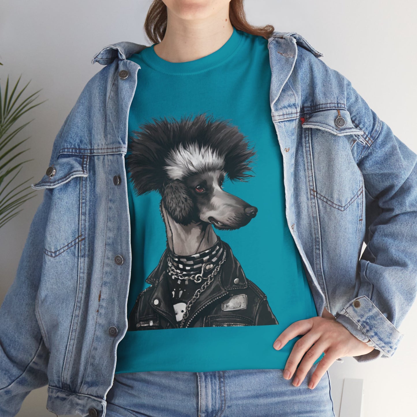 Black & White Punk Rock Poodle Puppy Dog Women's Plus Cotton Tee Size xl-5xl