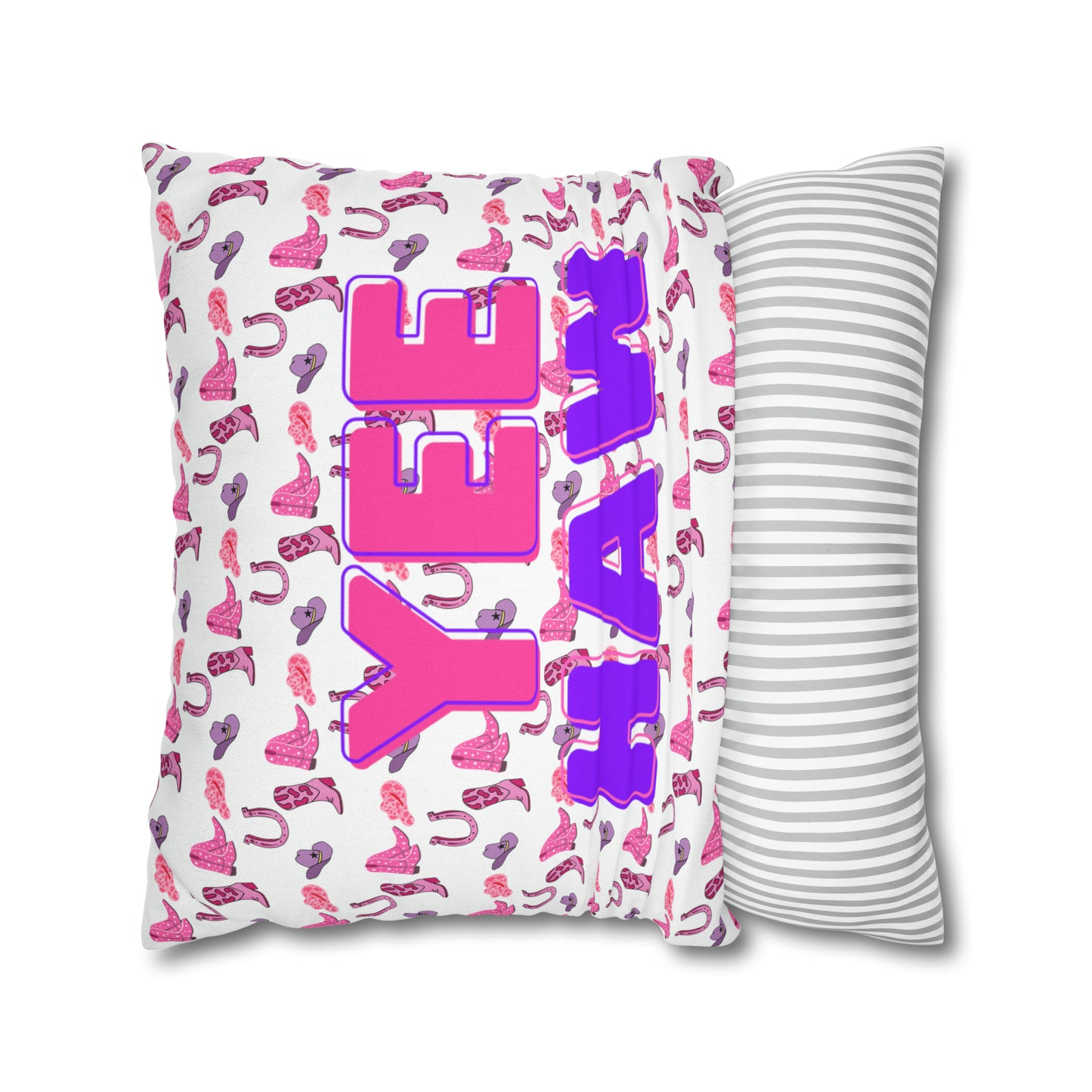 Yee Haw Pink Purple Cowgirl Hat & Boots Patterned Square Pillow Cover Multiple Sizes