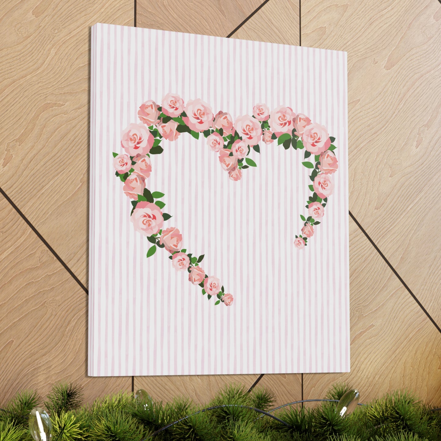 Pink & White Coquette Rose Heart Wrapped Gallery Canvas Art - Multiple Sizes