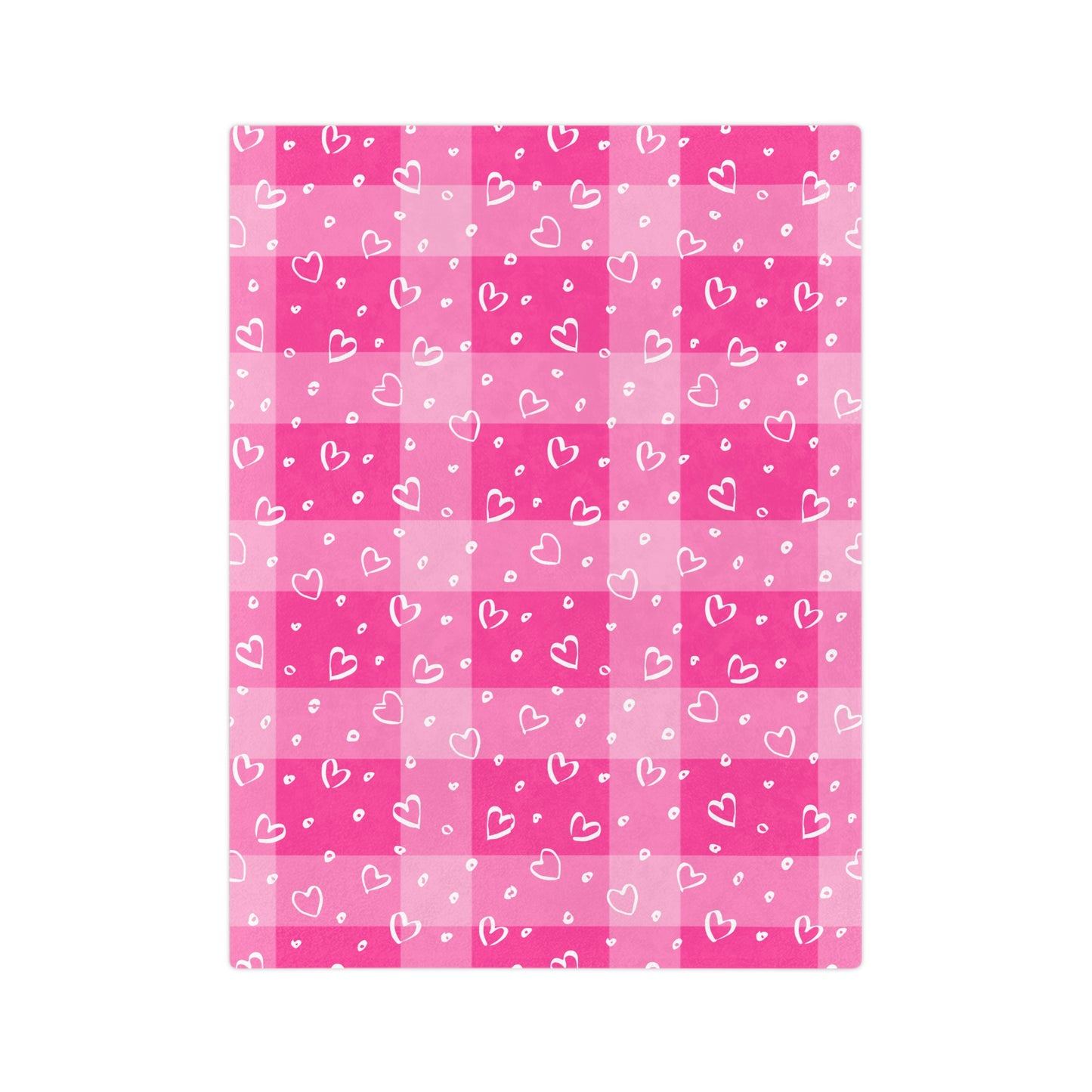 Pink & White Plaid Heart Patterned Velveteen Microfiber Throw Blanket Multiple Sizes