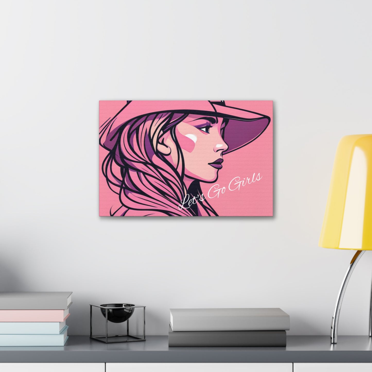 Pink Cowgirl Let's Go Girls Wrapped Canvas Art Multiple Sizes