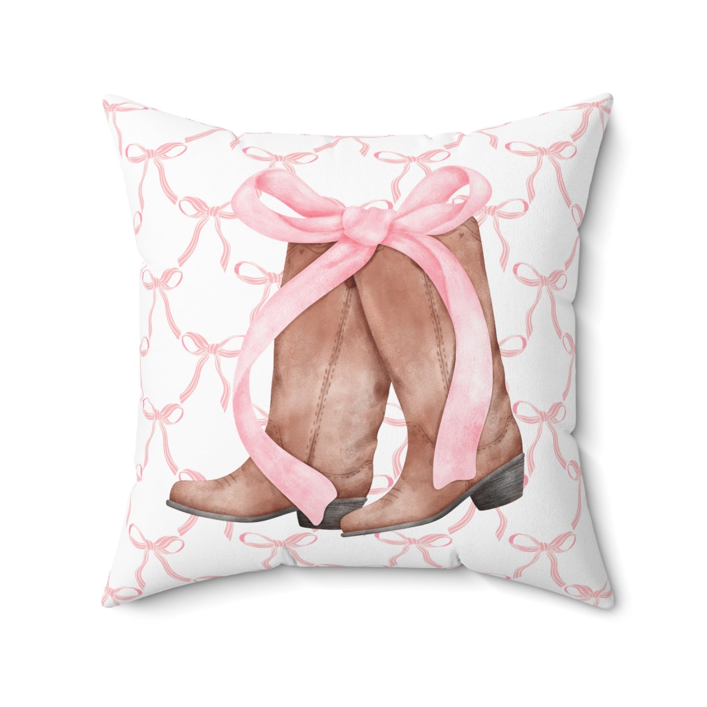 Pink Coquette Cowgirl Boots and Bows Patterned Square Pillow Multiple Sizes