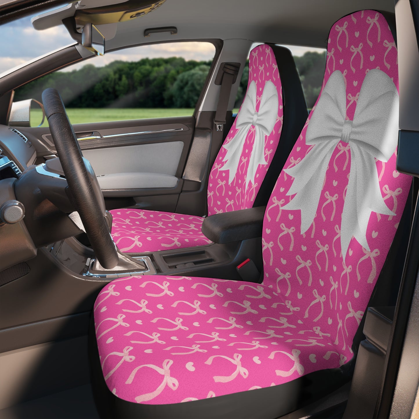 Bubblegum Pink Coquette White Bow Car Seat Covers