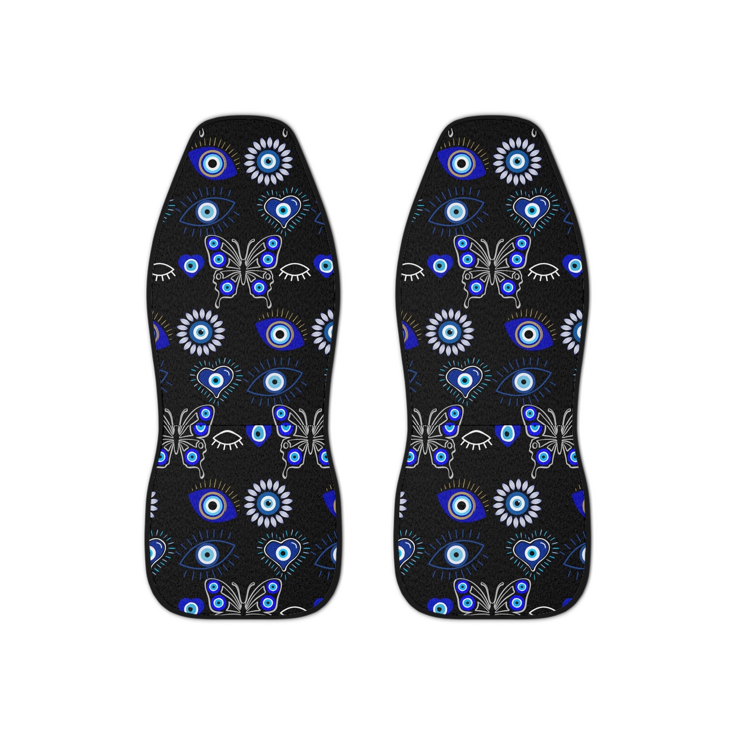 Blue & White All Seeing Evil Eye Butterfly Black Car Seat Covers