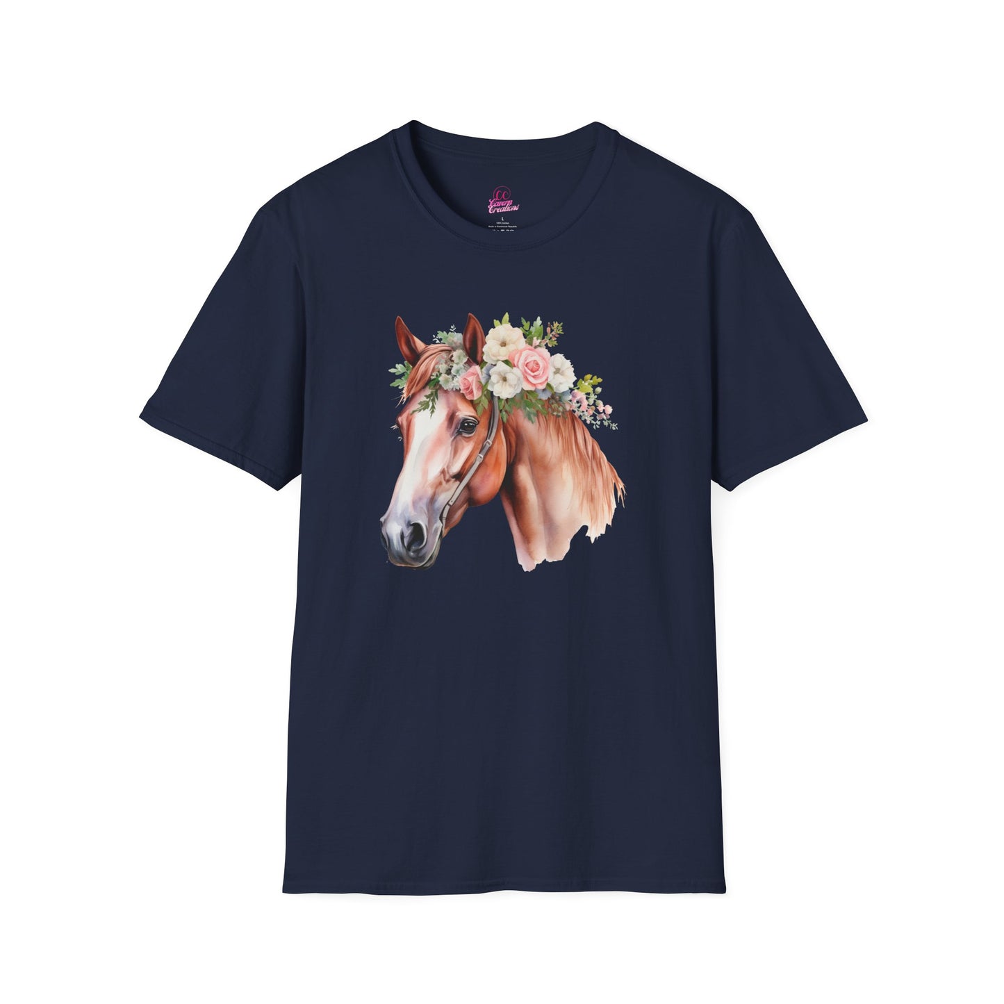 Pink Rose Flower Horse Princess Women's Plus Cotton Short Sleeved Tee Size xl-5xl