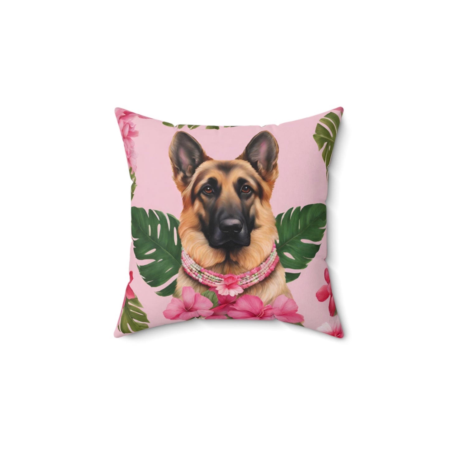 Hawaiin Flower Pink German Shephard Double Sided Square Pillow Multiple Sizes