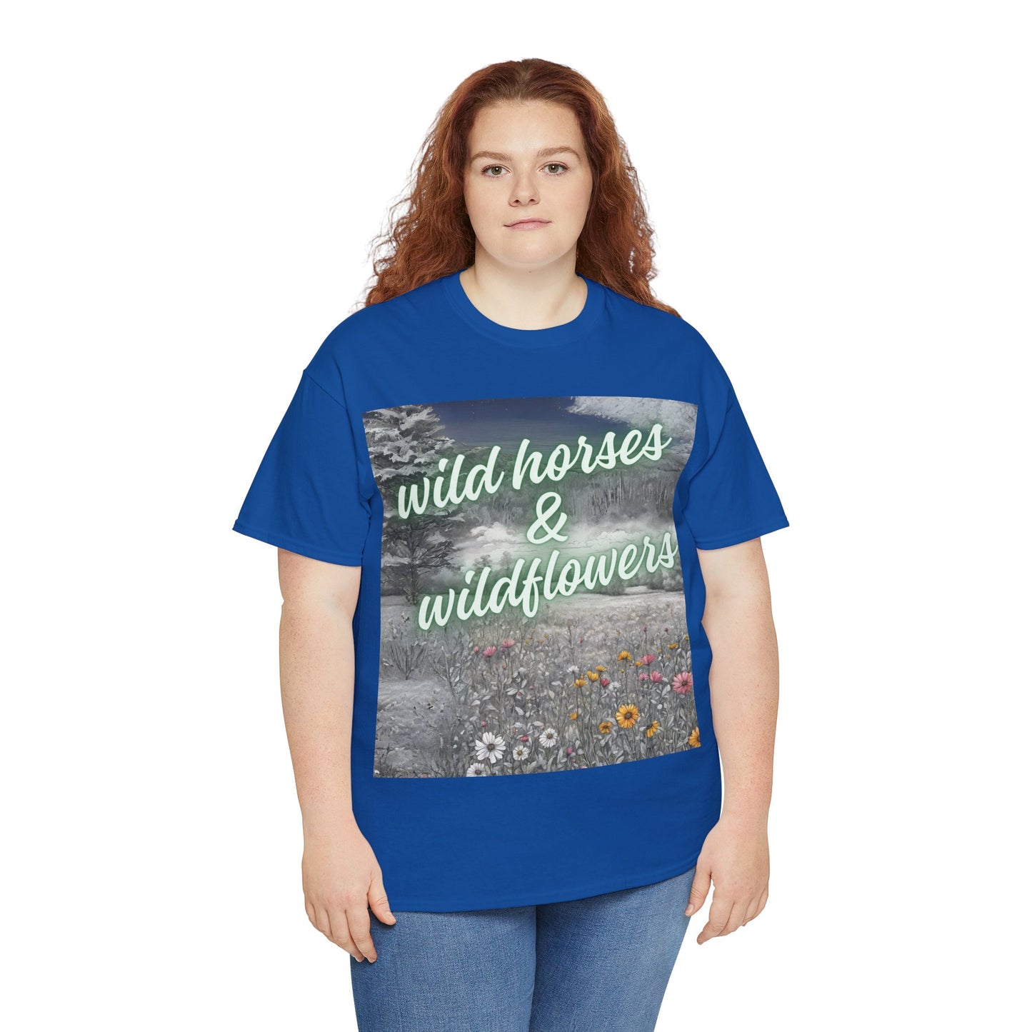 Wild Horses & Wildflowers Country Cowgirl Women's Plus Short Sleeved Cotton Tee Size xl-5xl